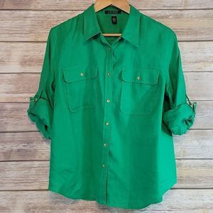 Lauren Ralph Lauren | Kelly Green Linen Button Up Top 1X